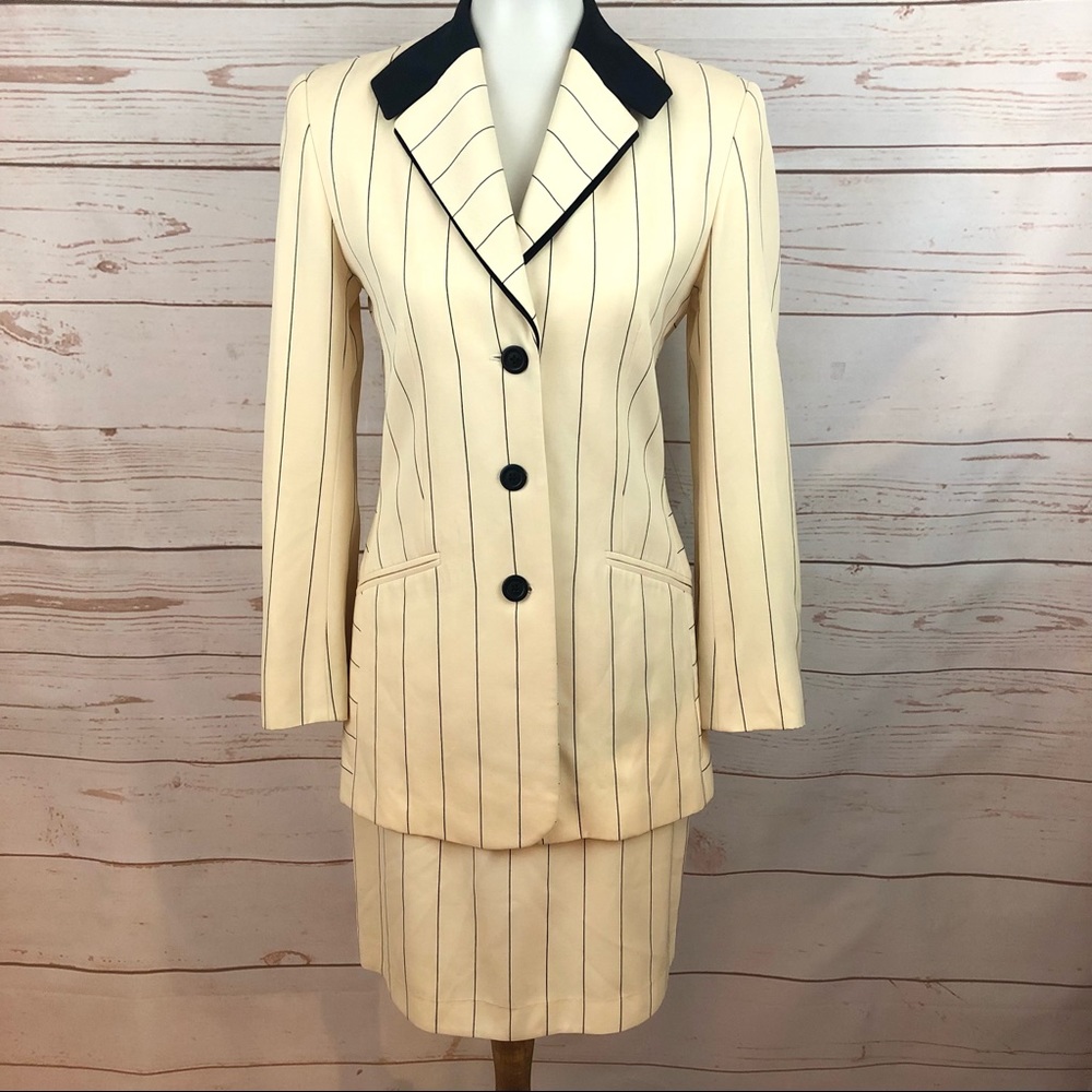 Vintage Escada Pinstriped Business Blazer Skirt Suit - Picture 2 of 15